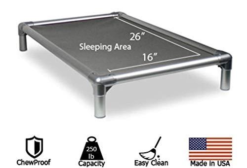 Kuranda Dog Bed - Chewproof - All Aluminum (Silver) - Indoor/Outdoor- Elevated - Easy to Clean - Water Proof Fabric Coating - Ballistic Nylon Fabric