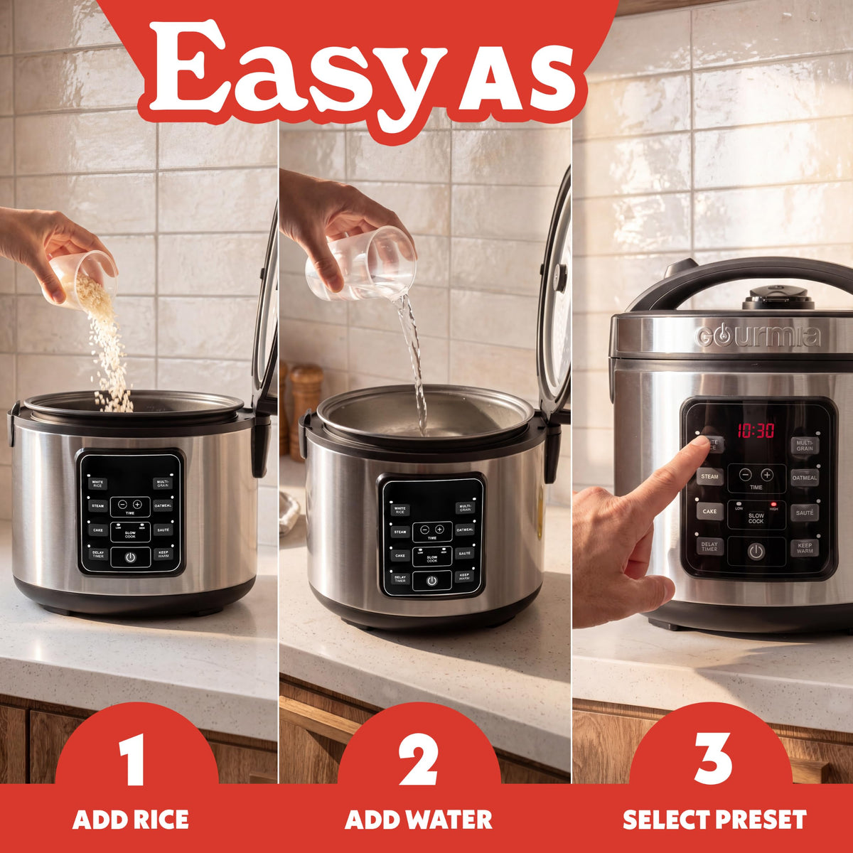 Rice Cooker – 5 Qt Capacity, 20 Cup Cooked, 10 Cup Uncooked, Digital Controls, 6 CooPresets, Grain Cooker & Steamer, Nonstick Pot, Steam Tray, Delay Timer, Keep Warm,  Steel