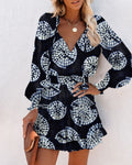 All Over Print ny Waist Long Sleeve Mini Dress