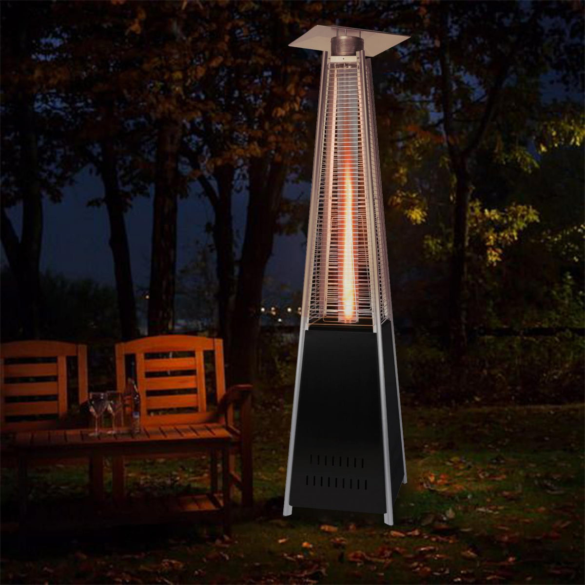 Follure Space Heater,Propane Heater,Patio Heater,42,000 BTU Pyrami-d Flame Outdoor Heater Propane Heater With Wheel,Black