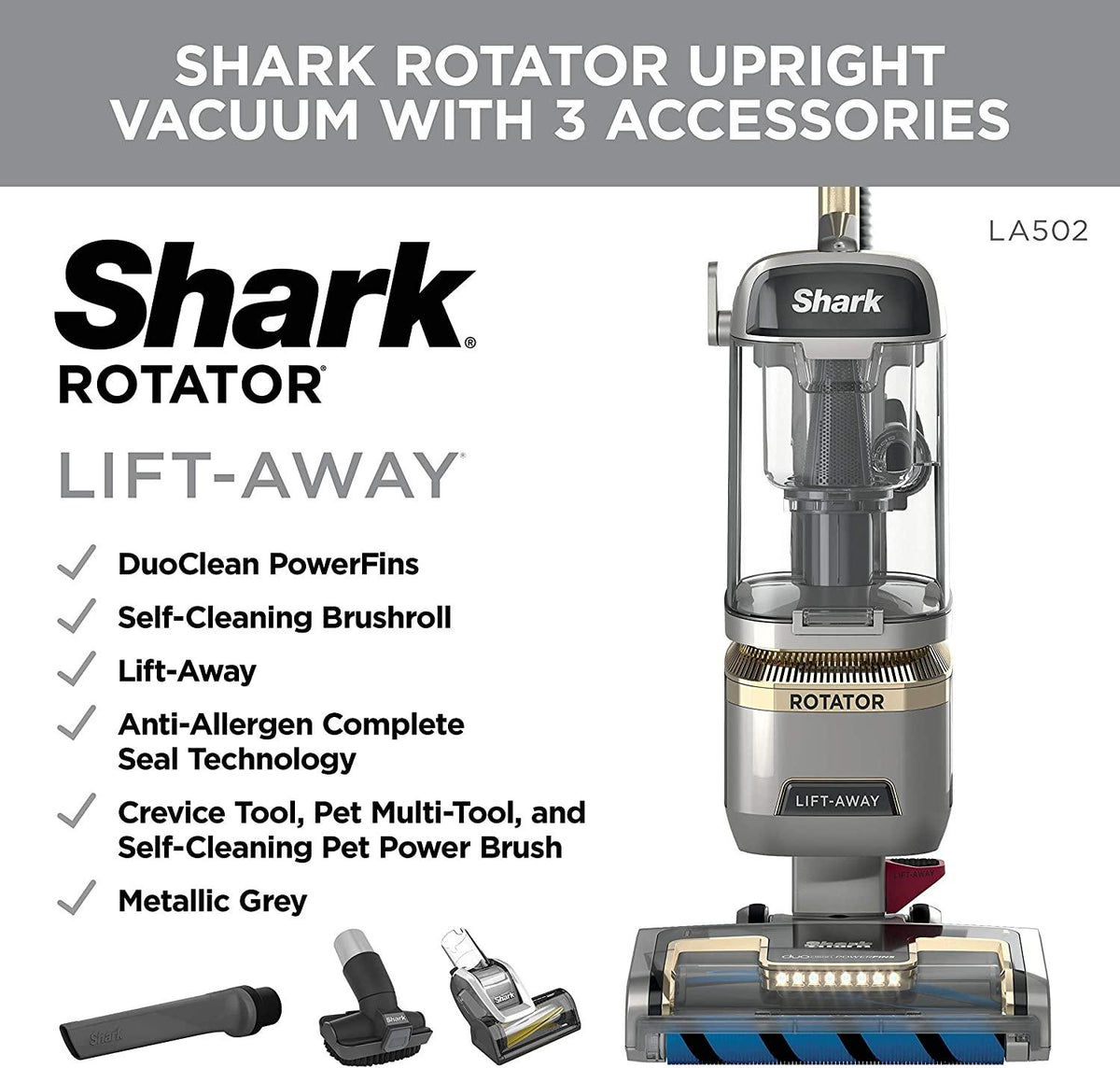 Shark Rotator Vaccum Upright Vacuum with Self-Cleaning Brushroll Powerful Pet Hair Pickup and HEPA Filter, Lift-Away w/Duo, Silver