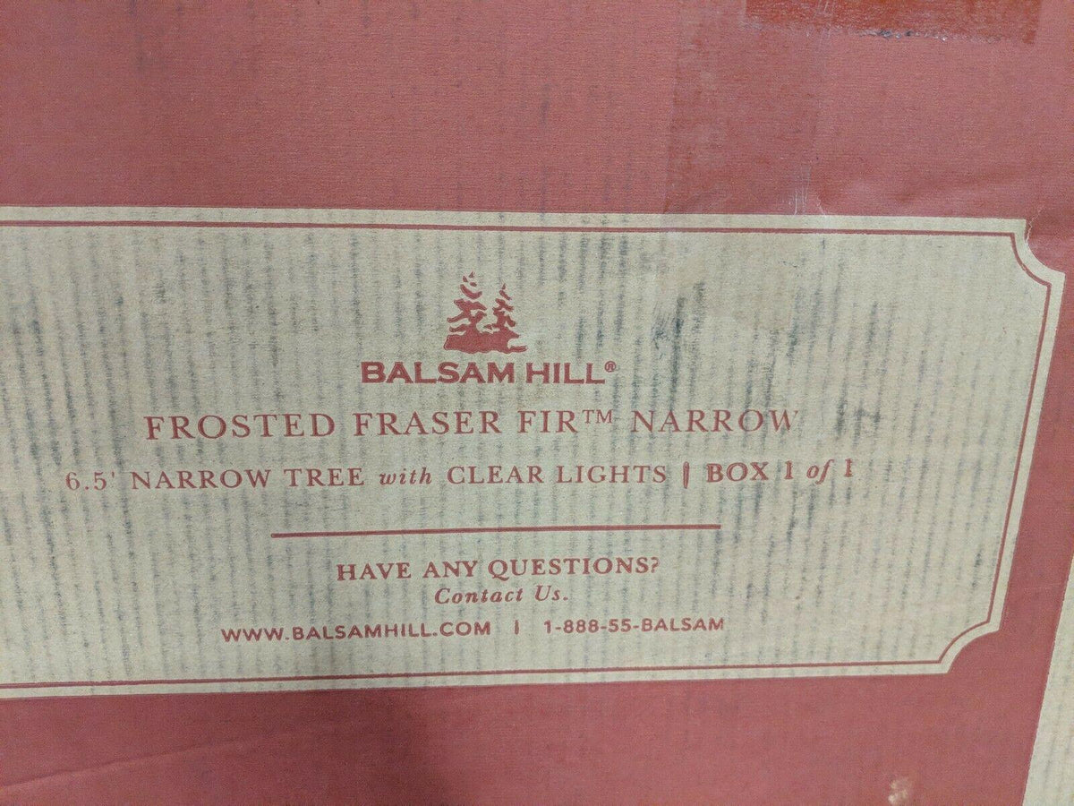 OpenBox Balsam Hill Frosted Fraser Fir Narrow 6.5' Tree w Clear Lights Christmas