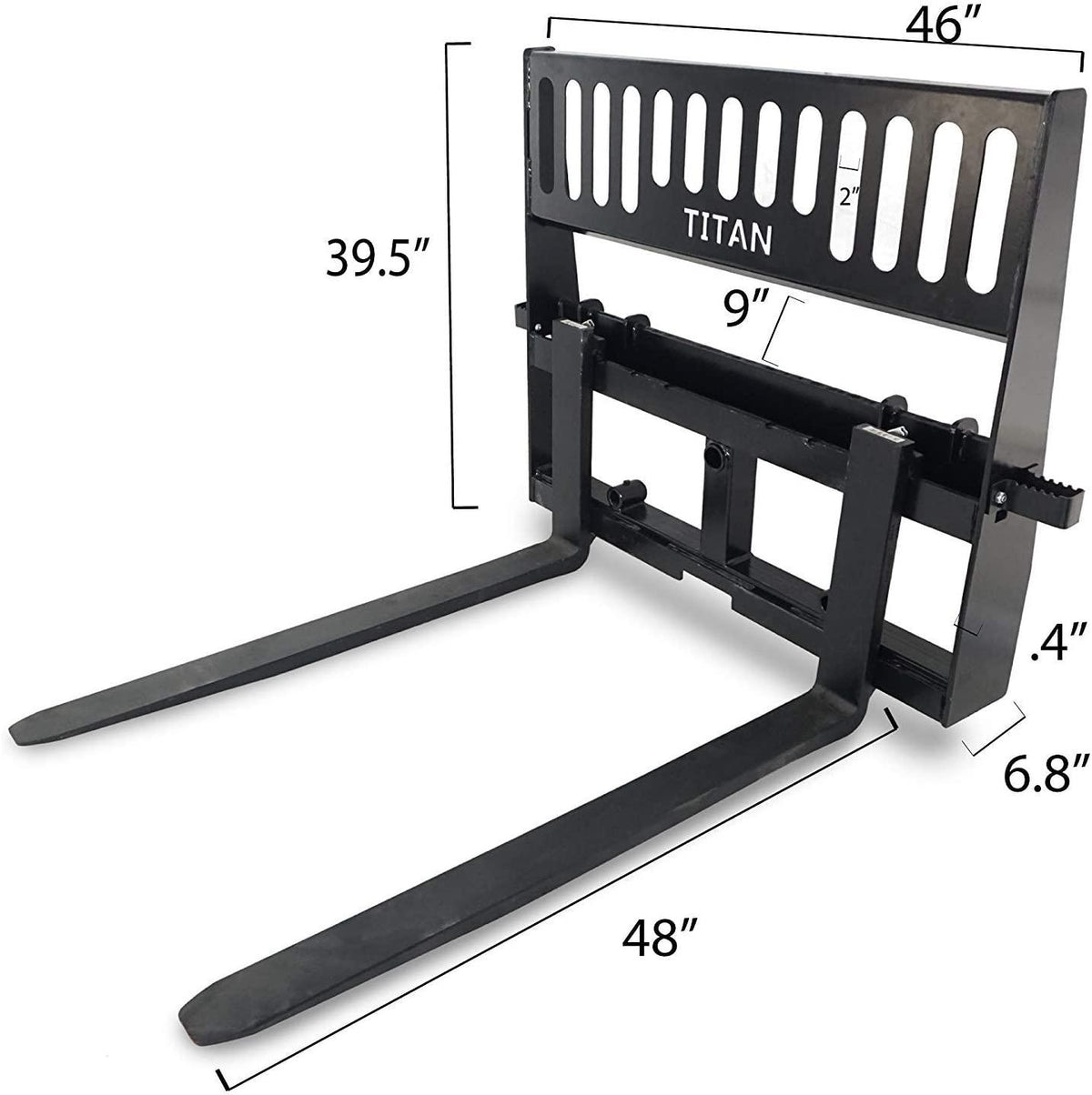 titan attachments pro-duty skid steer pallet fork attachment, 48" fork blades, rate 5,000 lb, quick tach tractor loader