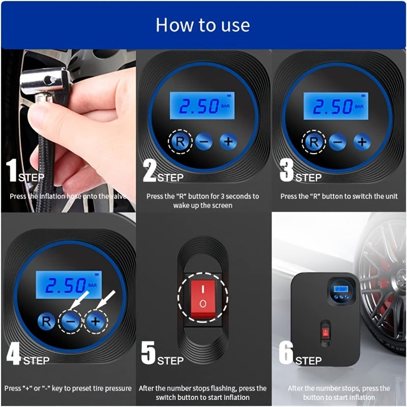 Car Tire Air Compressor, Tire Inflator Pump 12V DC Car Tire Pump With Digital Pressure Gau150PSI With Car Power Adapter Auto Shut Off For Car Tires