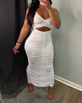 Halter Backless Cutout Ruched Slit Maxi Dress