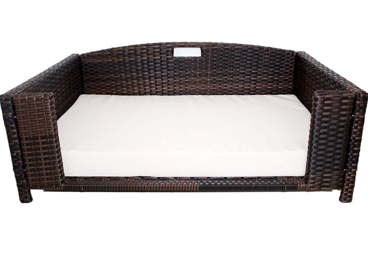 Iconic Pet Rectangular Rattan / Wicker Pet Bed in Varying Sizes  Metal Framed Indoor / Outdoor Furniture for Dogs / Cats Made of Pliable Rattan, Easy to Clean, Water Resistant Cushion Cover
