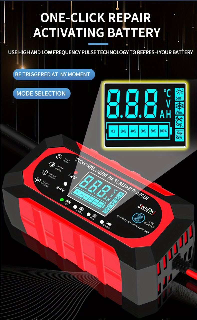 12V 10A 24V 5A Car Battery Charger Fully Automatic Smart Fast Charging For AGM GEL WET Lead Acid Battery Charger