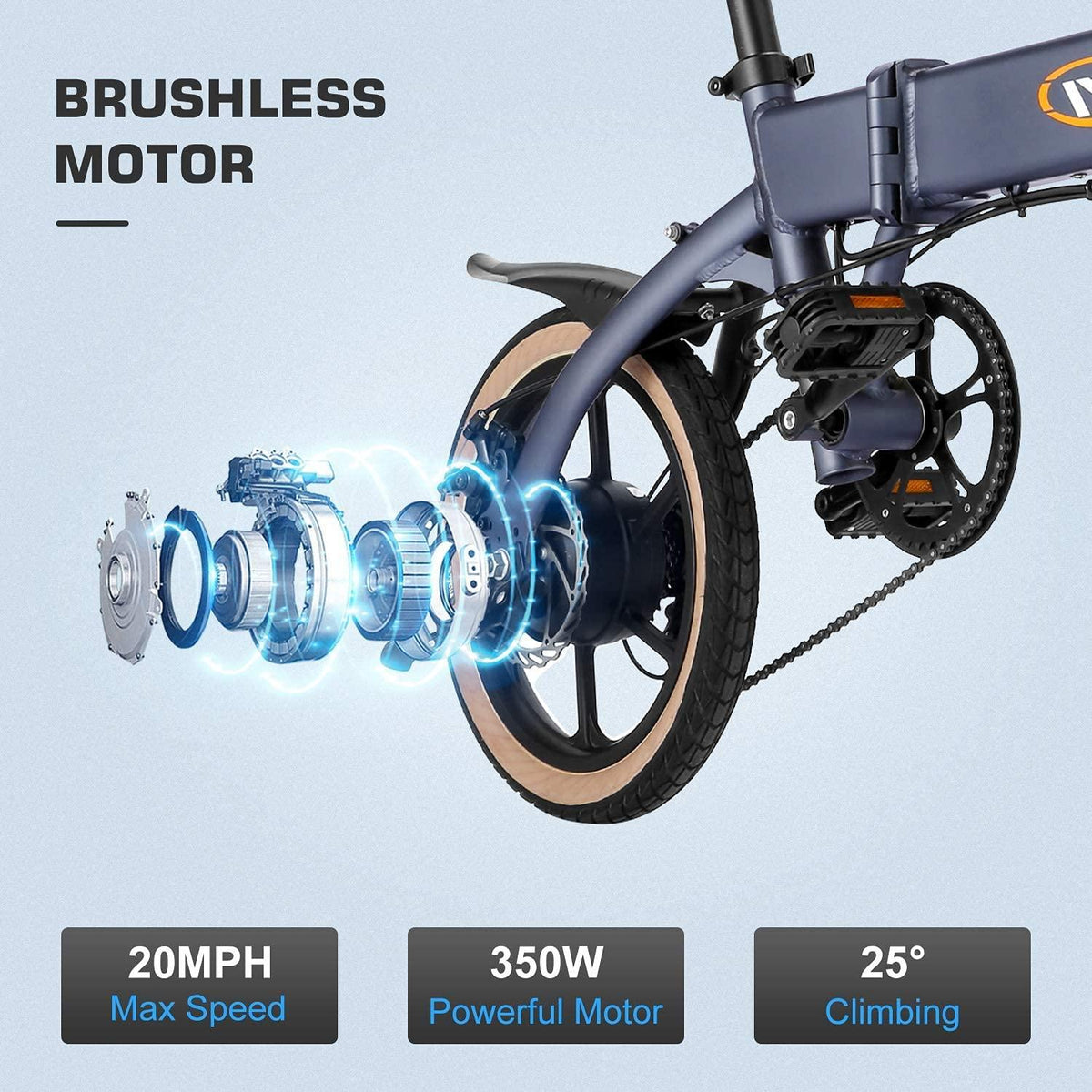 Vivi 16" Folding Electric Bike for Adults, 350W Motor Ebike, with 36V 10.4Ah Lithium-Ion Battery,  6-Speed Gears, Adults Electric Bicycle for Daily Cruises, Commutes