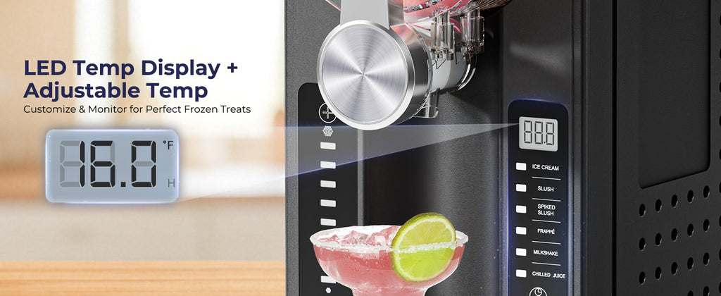 Slushie Machine, No Ice Needed Slushy Maker for Home, Real-Time Temp Display, Frozen Drink Maker with 6 Preset Programs for Ice Cream, Frappés, Milk Shake and More, Black, 1 Pack+3Modes