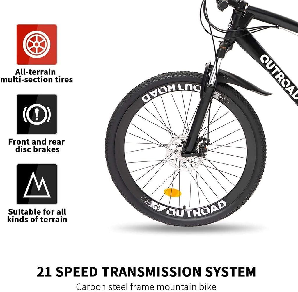 Outroad 26 Inches Mountain Bike for Men/Women, 21 Speeds Trek Bike, 26 in Wheels, Full Suspension Adult Bicycle Spring Fork Anti-Slip Bikes, Black