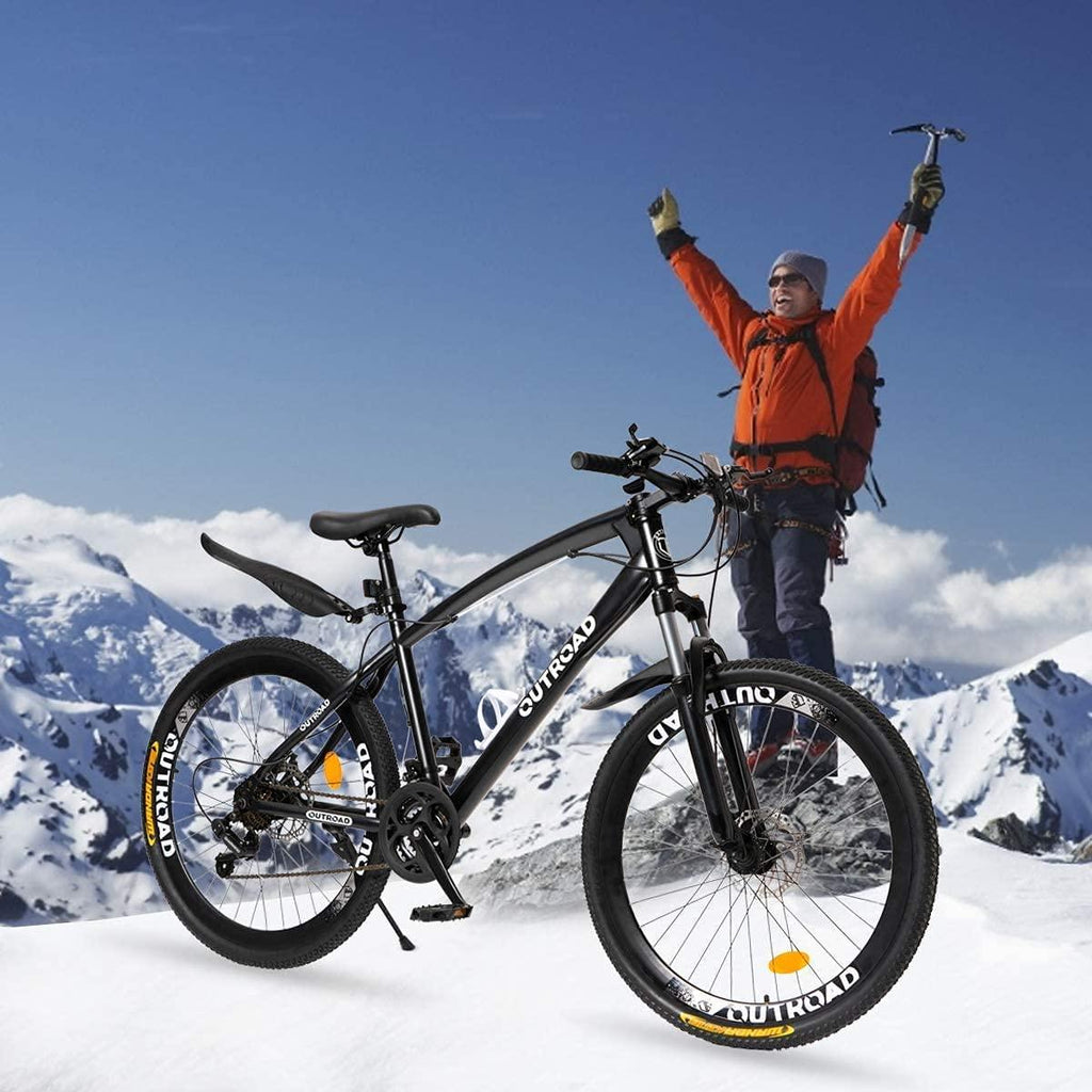 Outroad 26 Inches Mountain Bike for Men/Women, 21 Speeds Trek Bike, 26 in Wheels, Full Suspension Adult Bicycle Spring Fork Anti-Slip Bikes, Black