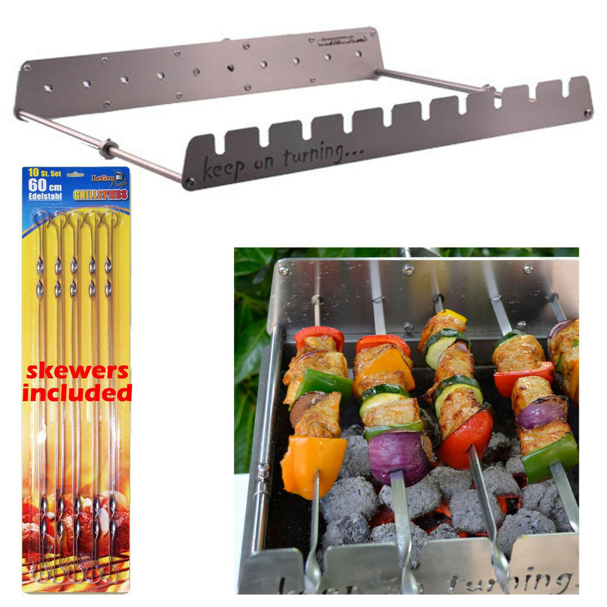 10 Skewer Rotisserie Rack Grill Automatic Rotating Motor Operated BBQ Kit