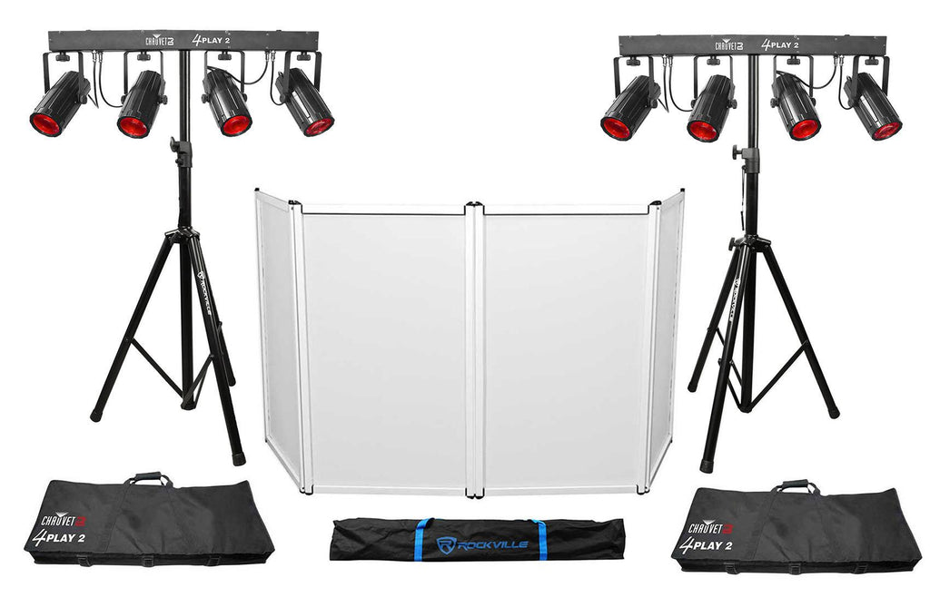 (2) Chauvet DJ 4PLAY 2 RGBW DMX Light Bars Packages+Bags+Stands and Facade 4PLAY2