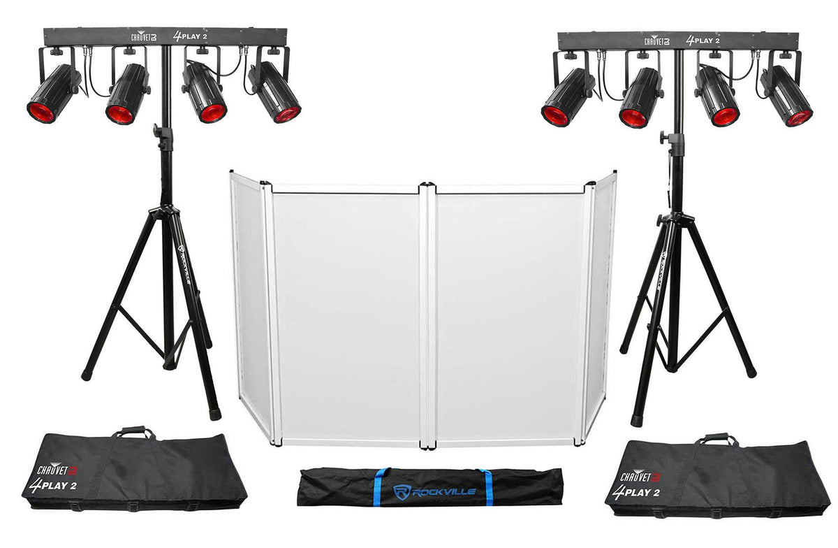 (2) Chauvet DJ 4PLAY 2 RGBW DMX Light Bars Packages+Bags+Stands and Facade 4PLAY2