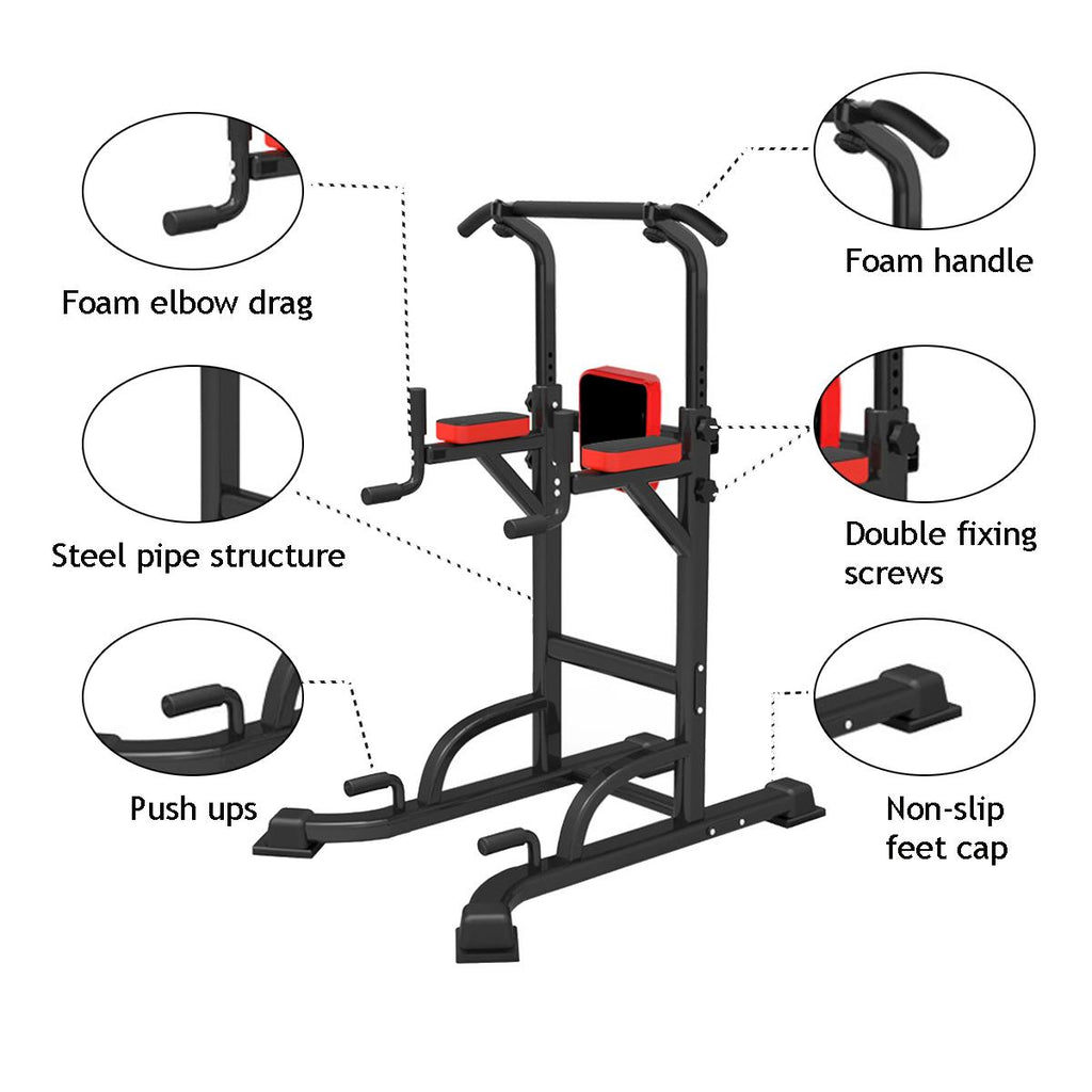 Power Tower Workout Pull Up &amp; Dip Station Adjustable Multi-Function Home Gym Fitness Equipment, 551lb, Black+Red