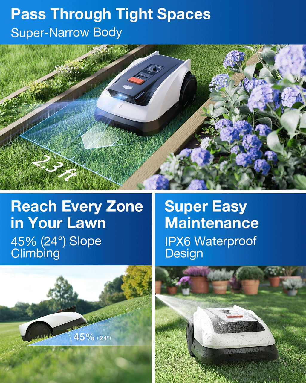 Goat O1000 RTK Robot Lawn Mower, Perimeter Wire Vision Robotic Lawnmower for 1/4 Acres Lawn, Automated Mapping, APP Control, 3D Obstacle Avoidance, Zero-EdCutting