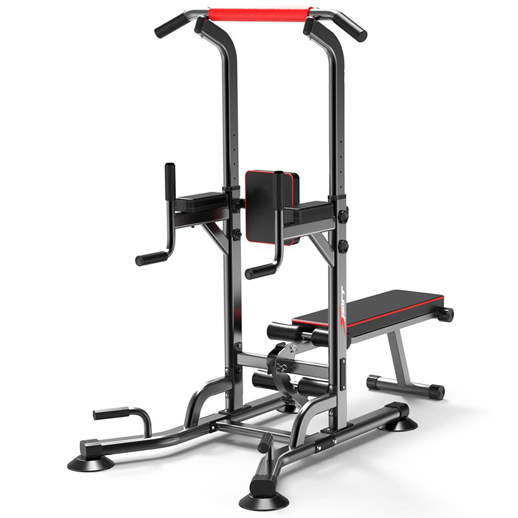 Power Tower Dip Station Pull Up Bar Strength Training With Dumbbell Bench
