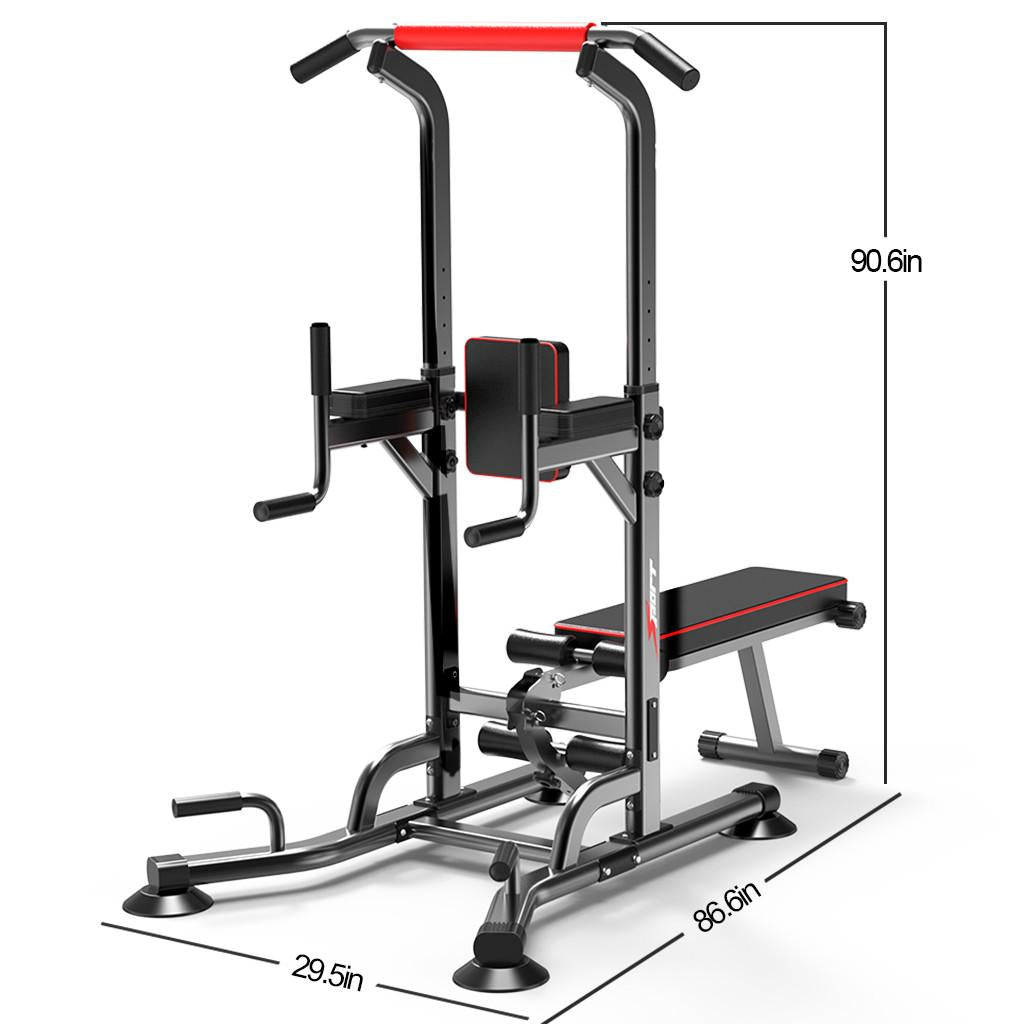 uaswguDFS Strength Training Power Tower, with Dumbbell Bench, for Home Gym, Black