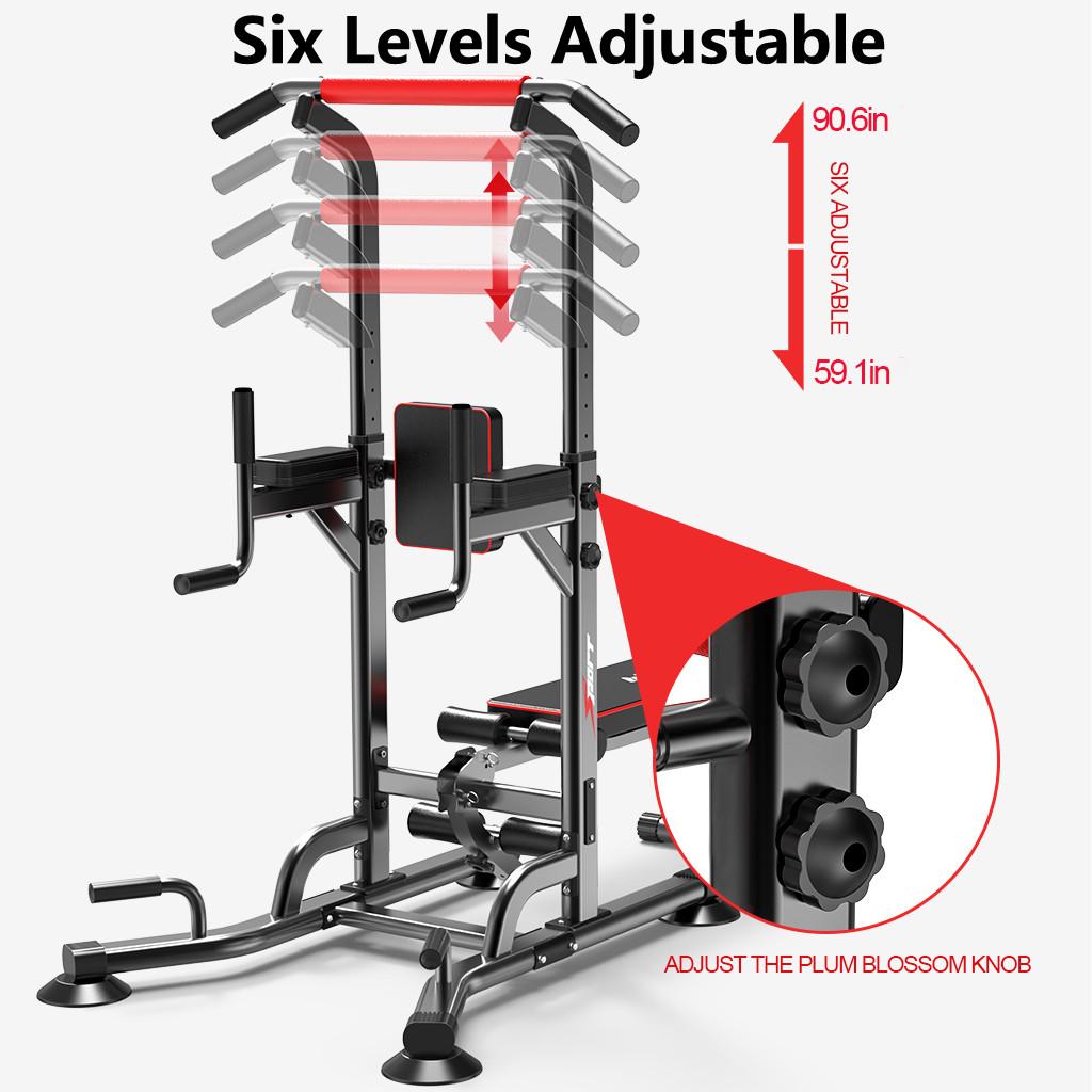 ESULOMP Power Tower Dip Station Pull Up Bar Strength Training With Dumbbell Bench