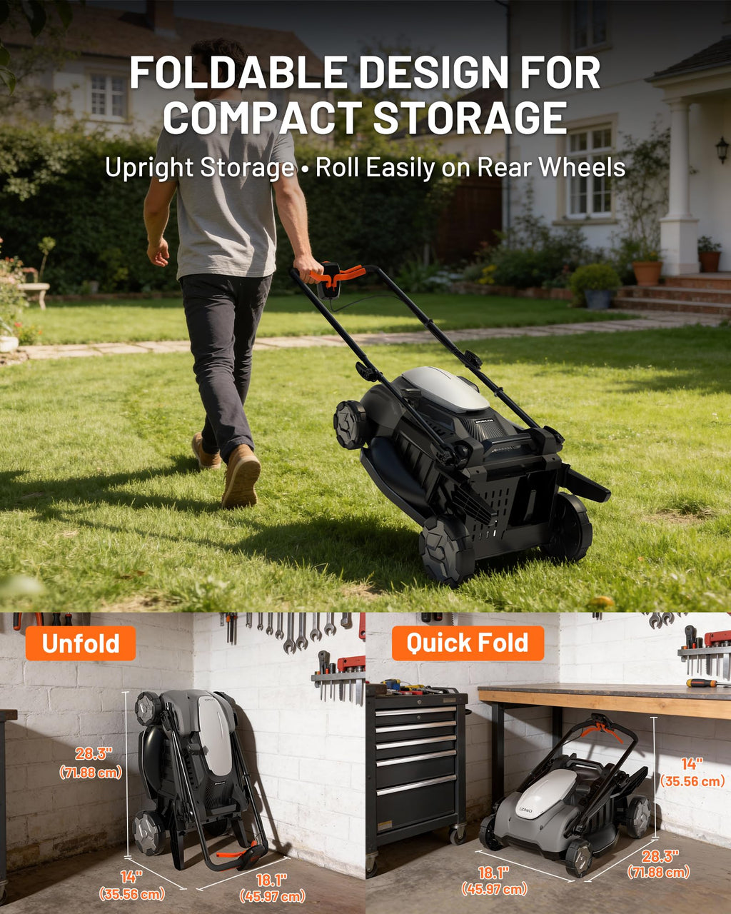 18-inch 40V Self-Propelled Brushless Lawn Mower for Garden Yards, Lightweight Cordless Mower with 6-Position Height Adjustment, 2×5.0Ah Batteries Included