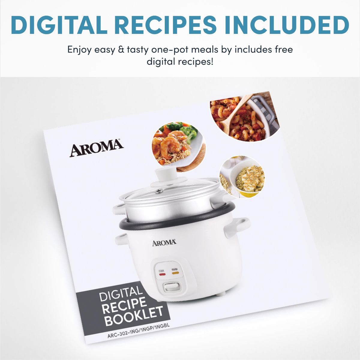 Rice Cooker, 2-Cup (Uncooked) / 4-Cup (Cooked), Steamer, Grain Cooker, Soup Maker, Oatmeal Cooker, Auto Keep Warm, 1 Qt, White, ARC-302-1NG