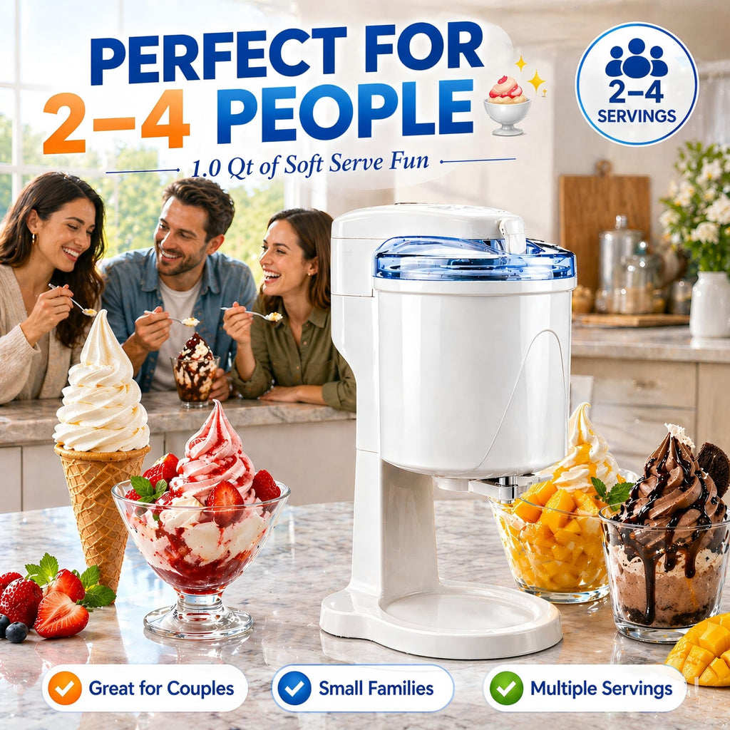 Electric 1.0 Qt Soft Serve Ice Cream Machine with Freezer Bowl, Countertop Ice Cream Maker Machine, Homemade Ice Cream Swirl, Sorbet & Frozen Yogurt Maker, Easy to Clean,Fast Churn 20-35 Minutes