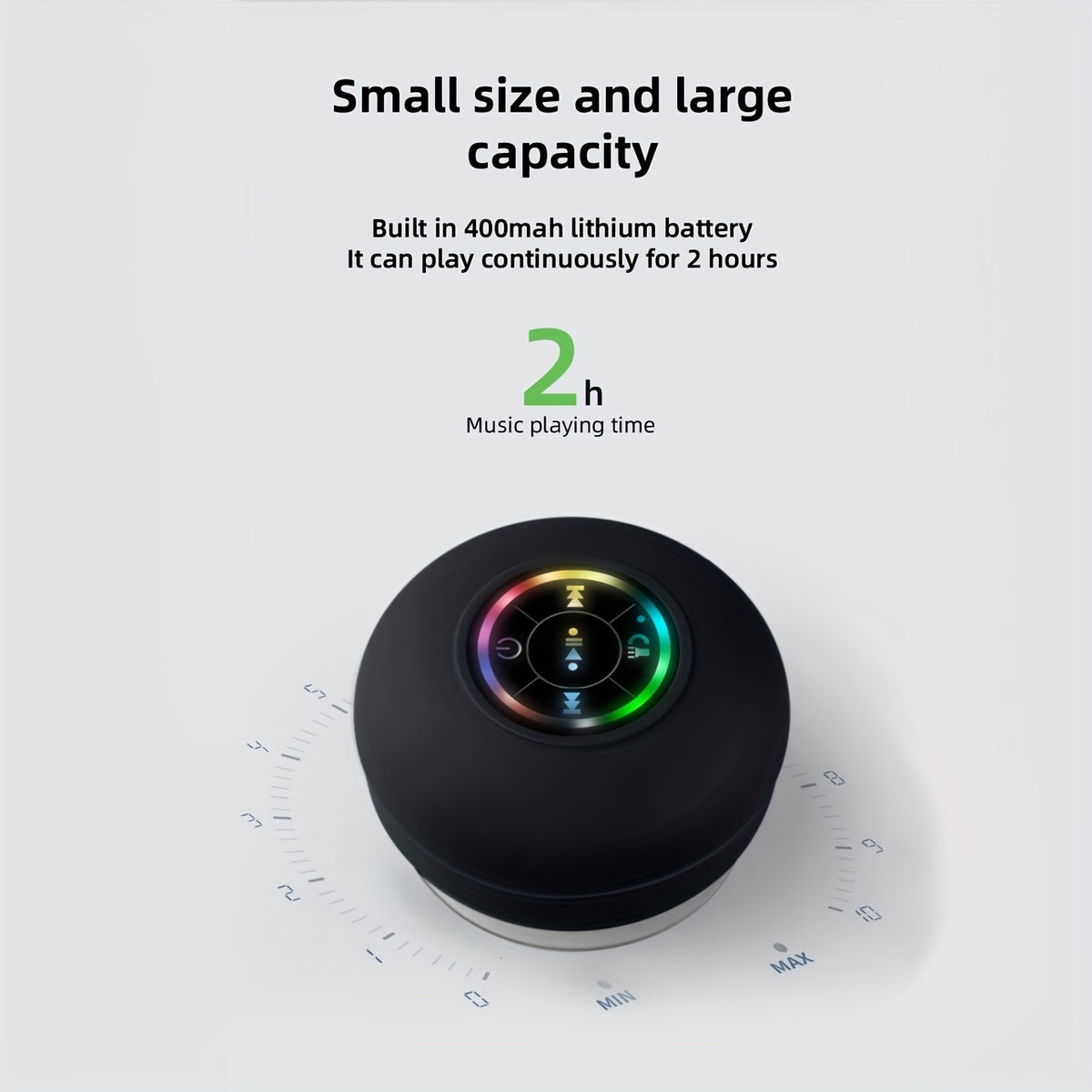 Shower Speaker, Portable Wireless Speaker With Suction Cup, USB Rechargeable Black Speaker With 2 Hours Play Time 3.7V/400mah Battery 5.0 Wireless Version Life For Parties, Bathroom, Travel, Home, And Outdoor (Suction Cups Must Be On A Smoo