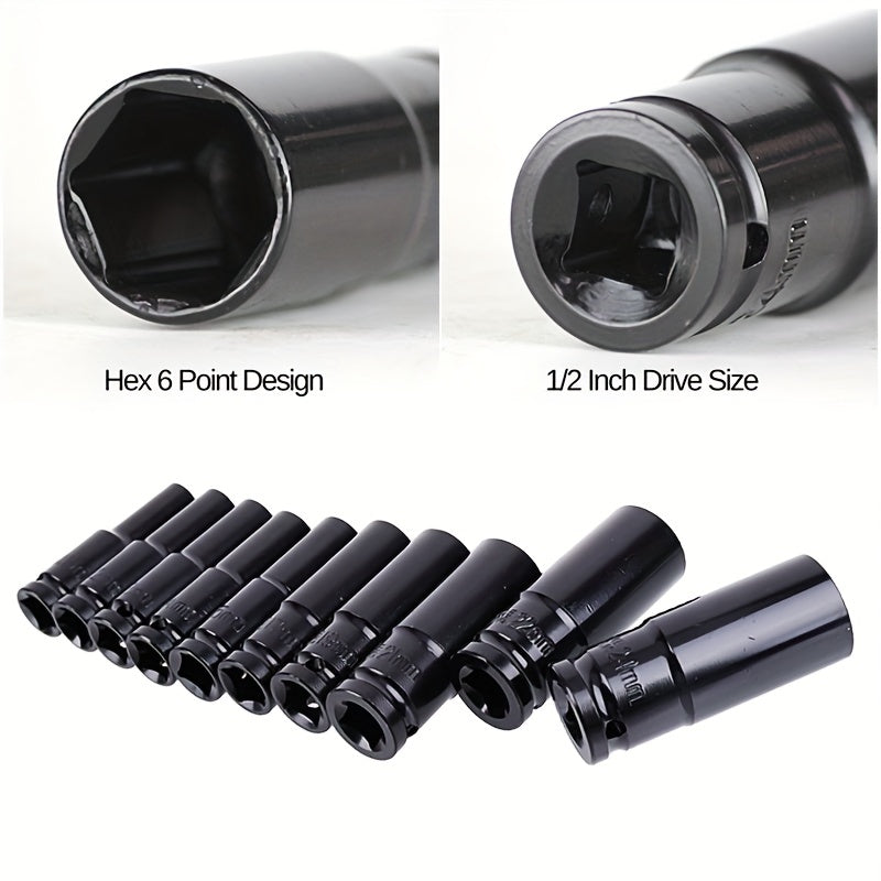 10pcs 1/2" Deep Wall Impact Socket Set Car Repair Tool Kit