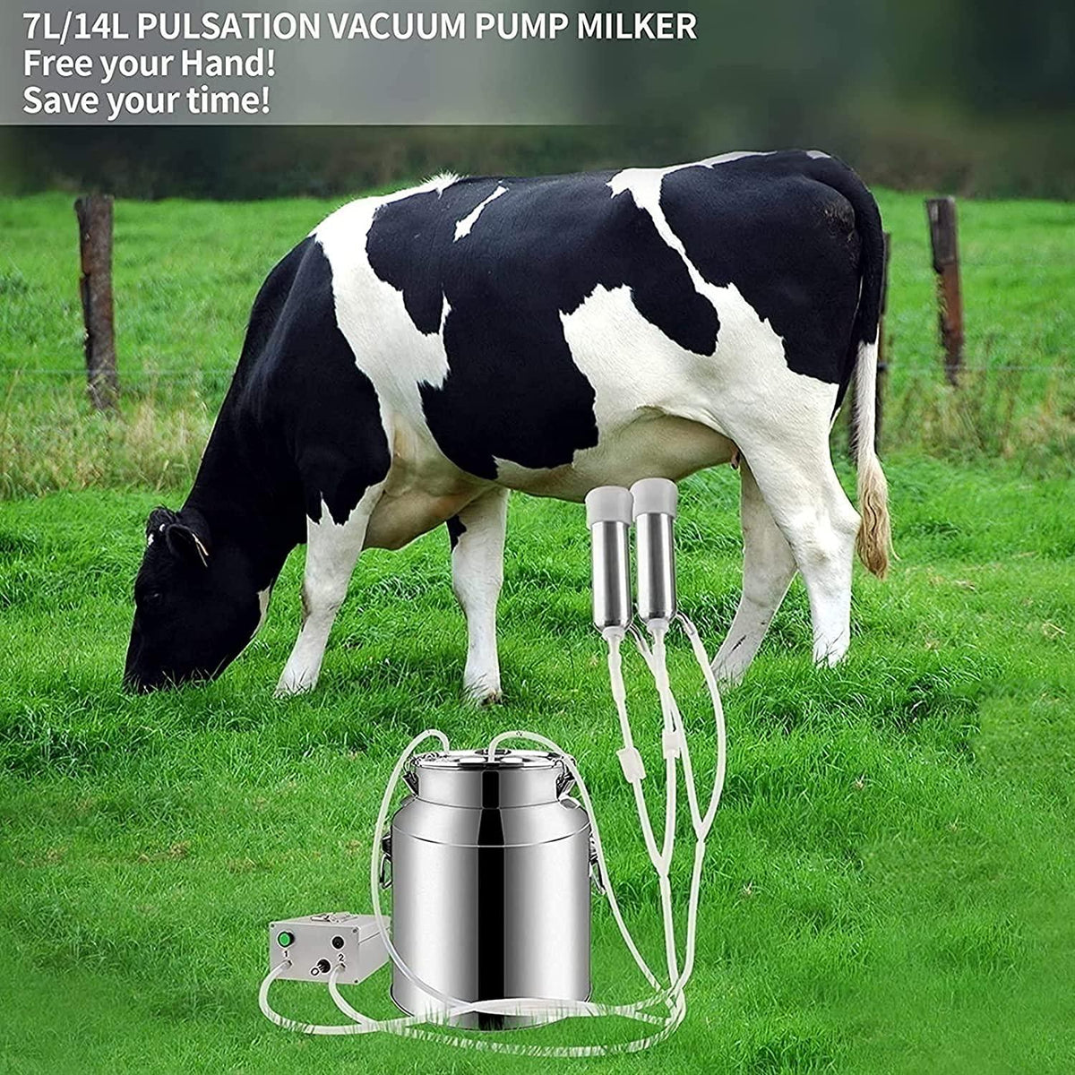 qlwykj 14l/7l electric goat milking machine stainless steel electric vacuum pulsation suction pump milker machine with vacuum-pulse pump portable farm milking machine for cow goat sheep livestock