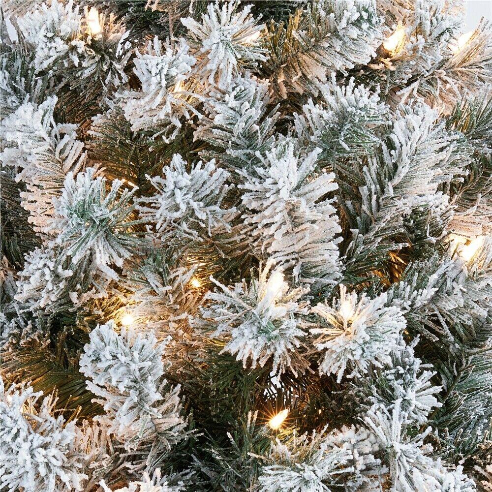 Prelit Snow Flocked Artificial Christmas Tree KingsFir Pencil Tree w/ Stand