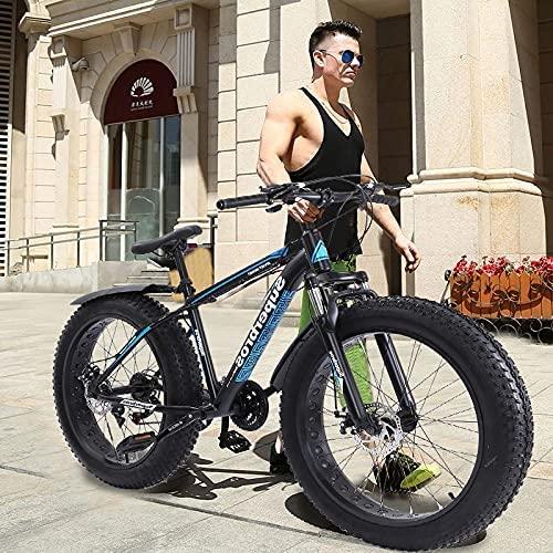 26'' Fat Tire Mountain Bike with 4.0 Tires, 21-Speed Gear Bicycle with High-Purity Aluminum Frame Mountain Bike Double Suspension, Tolan Disc Brake/MTB Break Lever Bike for Outdoor Cycling