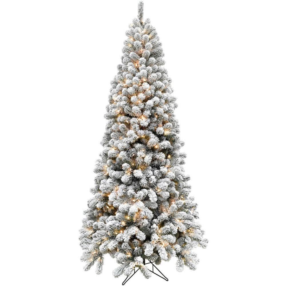12 ft. Pre-Lit Flocked Akaskan Pine Artificial Christmas Tree with Clear LED Lighting