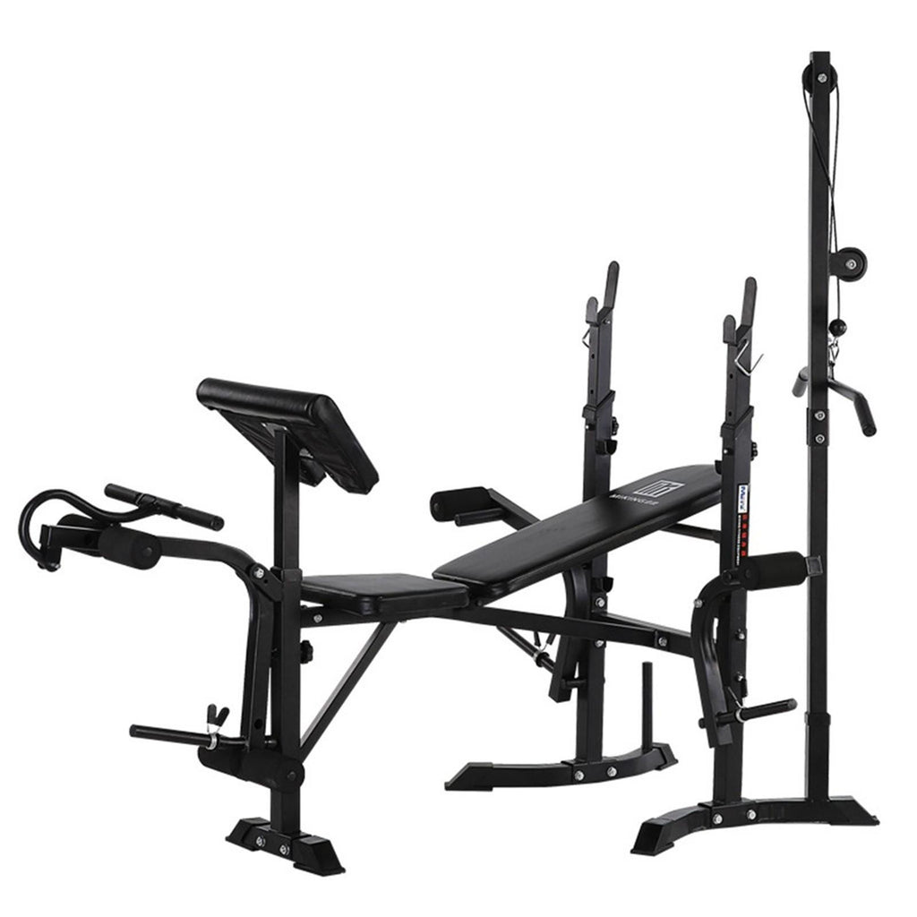 Hjcommed Adjustable Weight Bench, Foldable Workout Bench Incline Bench for Home Gym Strength Training, Adjustable Strength Training Bench with Preacher Curl, Leg Developer and Crunch Handle
