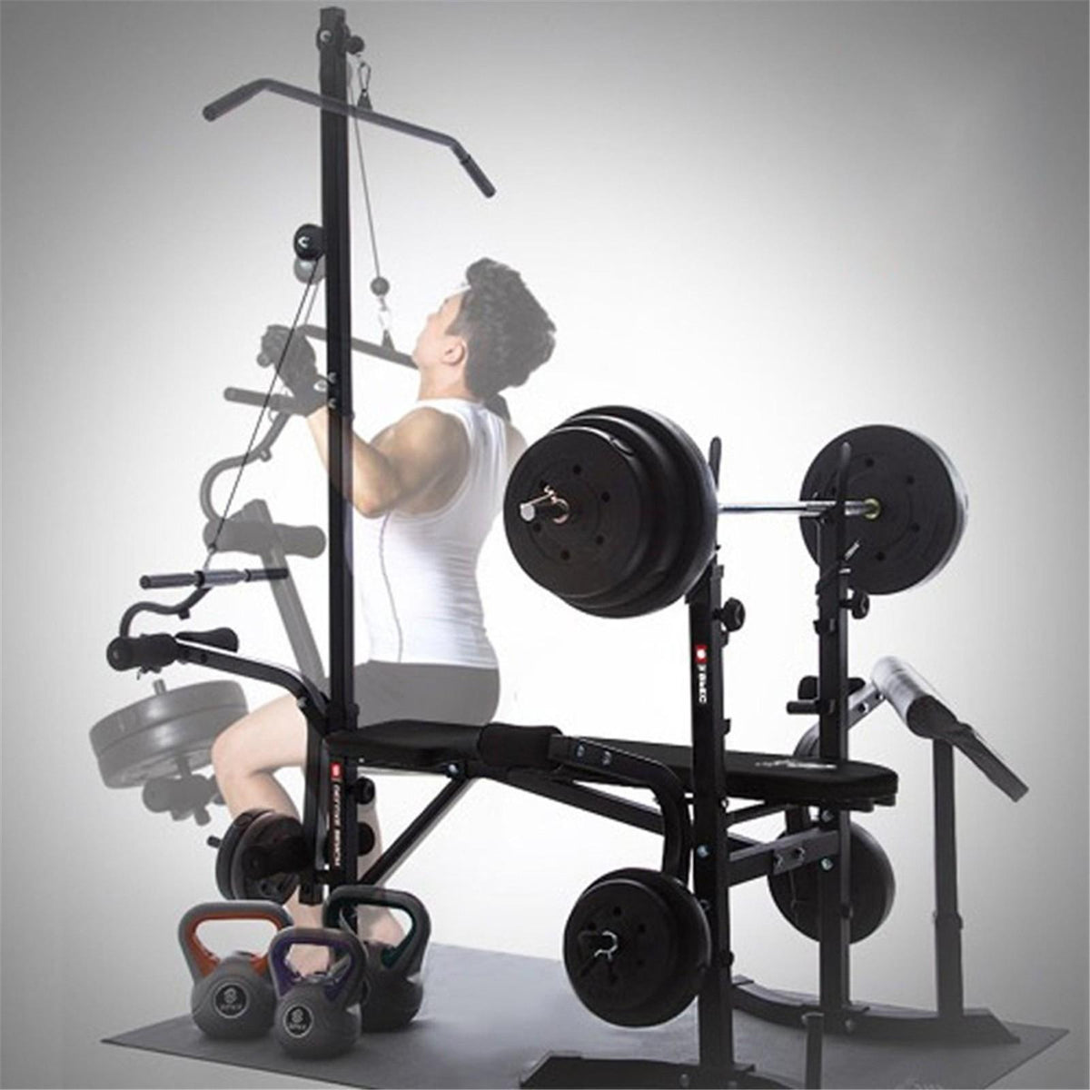 Hjcommed Adjustable Weight Bench, Foldable Workout Bench Incline Bench for Home Gym Strength Training, Adjustable Strength Training Bench with Preacher Curl, Leg Developer and Crunch Handle