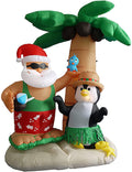 ADSVMEL 2.1M Inflatable Decorations Father Christmas Christmas Penguin Coconut Tree Sand Beach with Ground Fork Transformer Rope  Air Blown Garden Decoration Indoor Outdoor