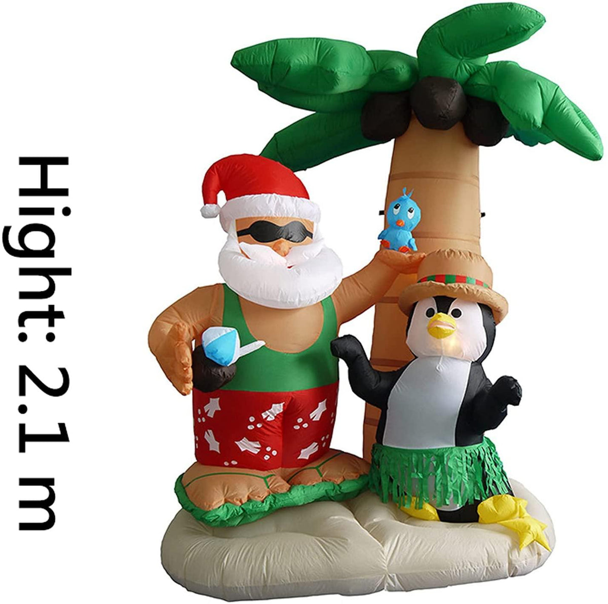 ADSVMEL 2.1M Inflatable Decorations Father Christmas Christmas Penguin Coconut Tree Sand Beach with Ground Fork Transformer Rope  Air Blown Garden Decoration Indoor Outdoor