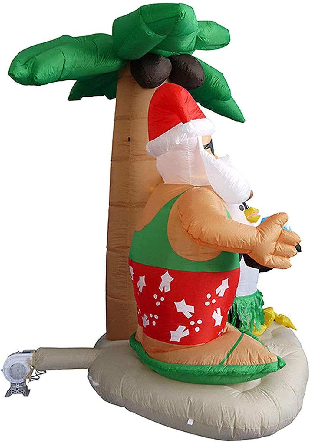 ADSVMEL 2.1M Inflatable Decorations Father Christmas Christmas Penguin Coconut Tree Sand Beach with Ground Fork Transformer Rope  Air Blown Garden Decoration Indoor Outdoor