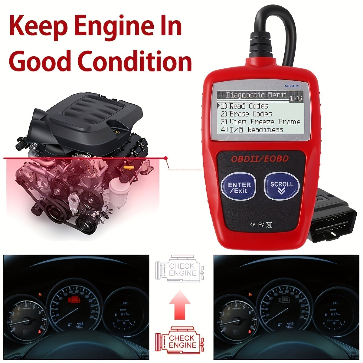 Auto OBD2 Scanner, Car Live Data & Battery Tester OBDII Engine Fault Code Reader Automotive Diagnostic Scan Tool, To Check Engine/EOBD