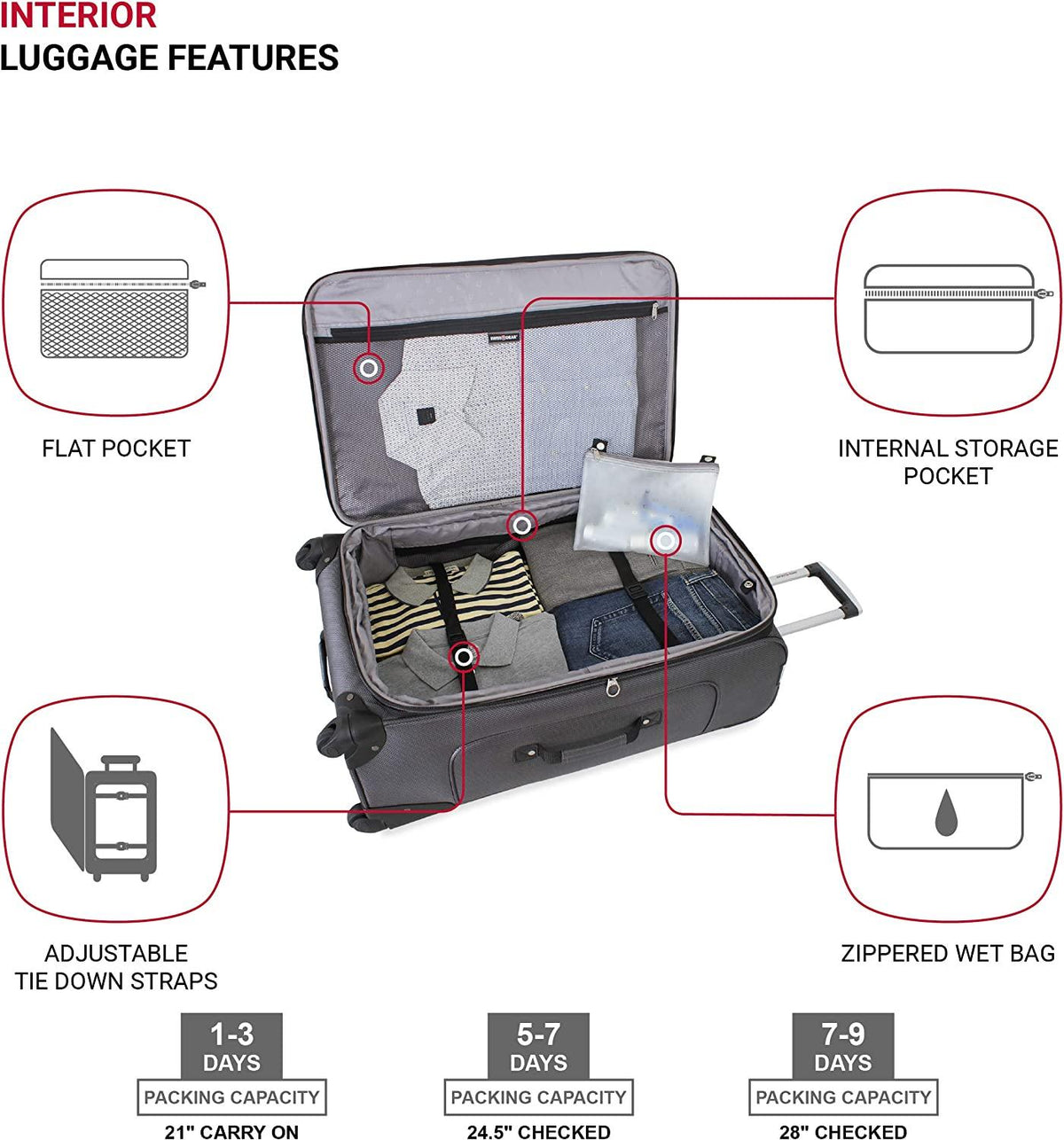 Sion Softside Luggage with Spinner Wheels, Dark Grey, 3-Piece Set (21/25/27)