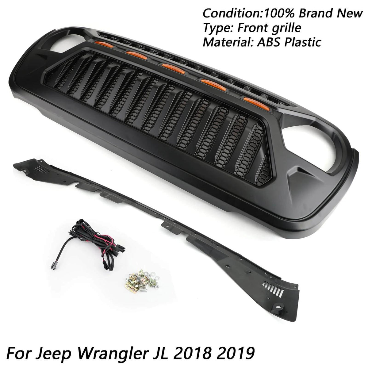 2018-2023 Wrangler JL Front Bumper Grille Grill With 5 LED Amber Light Generic
