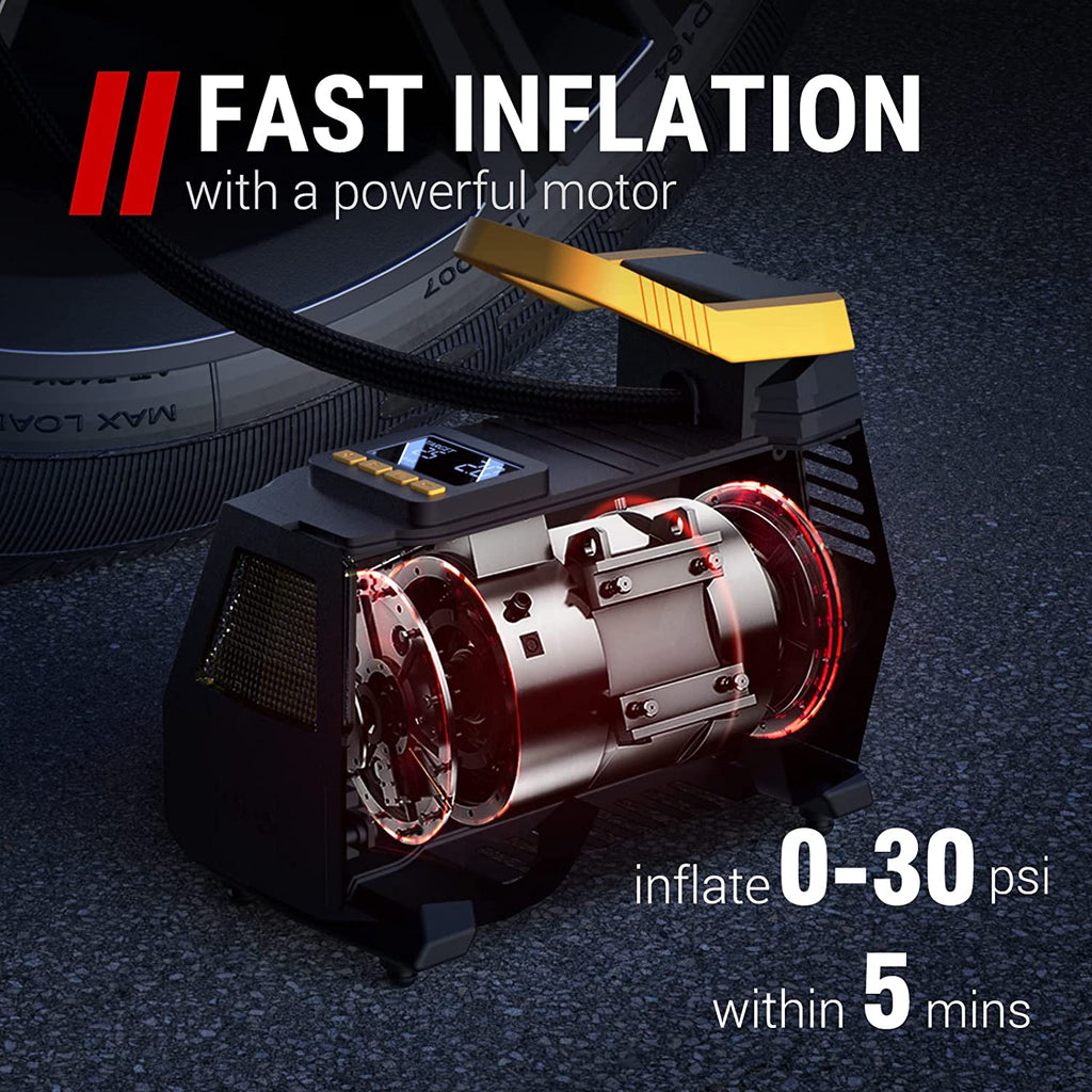 AC/DC 2-in-1 Tire Inflator - Portable Air Compressor, Air Pump For Car Tires (up To 50 PSI), Electric Bike Pump (up To 150 PSI) W/Auto Shut-Off