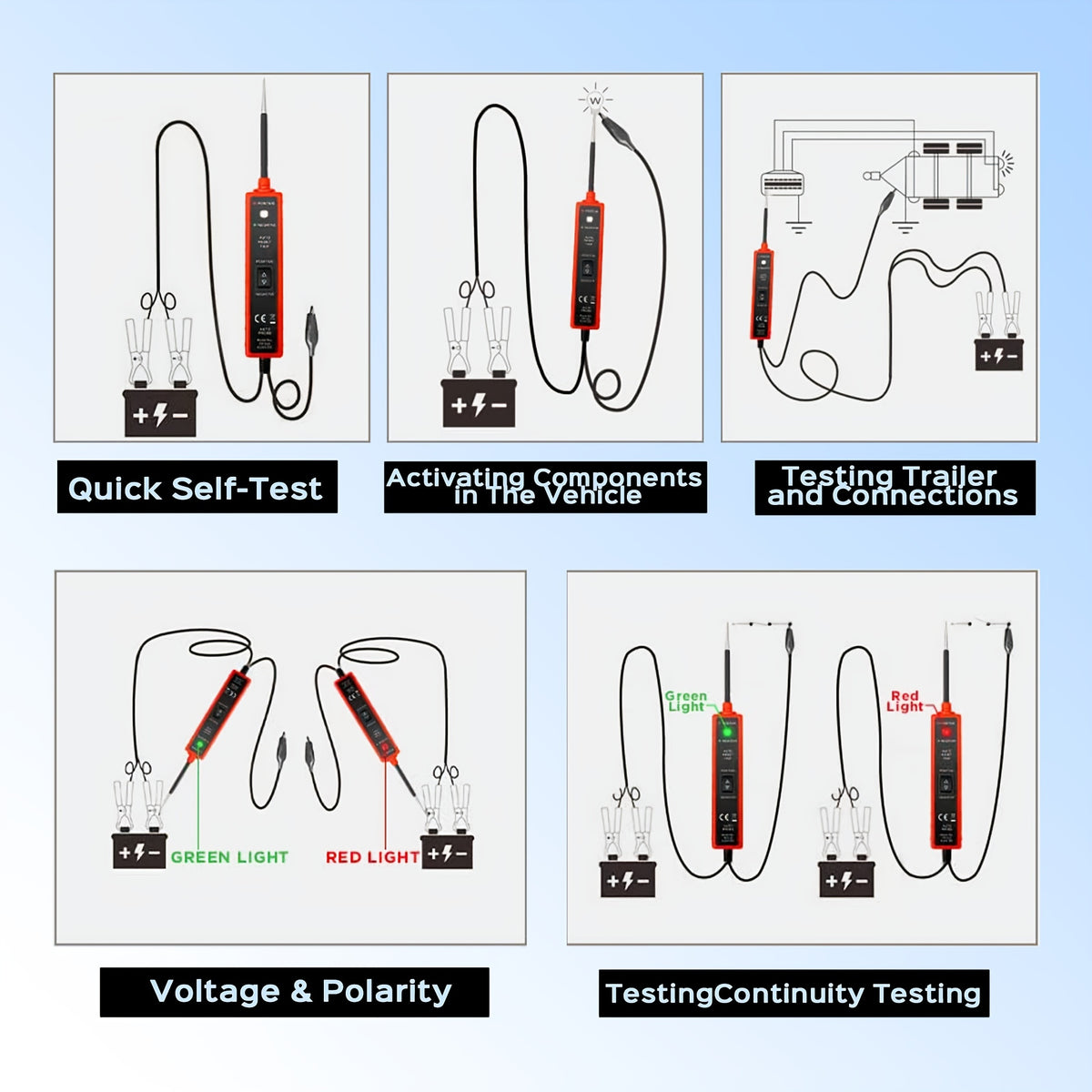 Power Circuit Probe Tester 6-24V DC Test Light Short Circuit Automotive Component Electrical Polarity Identify Continuity Tester , Overload Protection