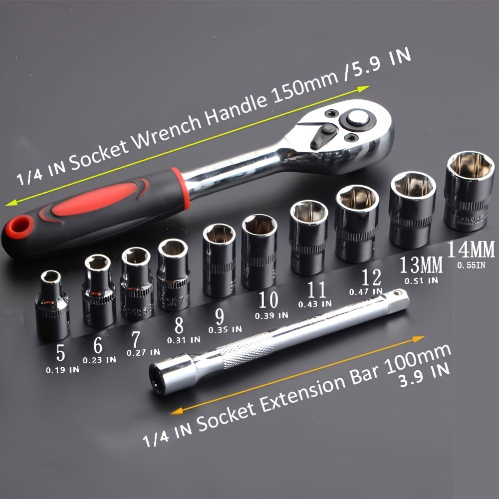 12 Pieces Ratchet Wrench Set ,Chrome Plated Steel 1/4 3/8 1/2InchTwo-way Wheel Wrench Auto Repair Tool-V-BR11