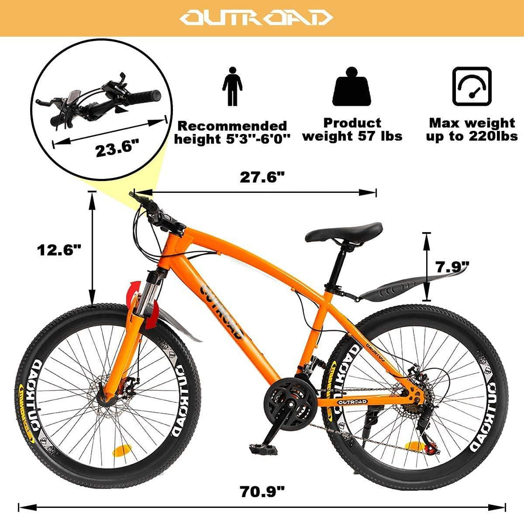 Outroad Fat Tire Mountain Bike 26 Inch Wheels Adult Bicycle, 21 Speeds Sand Trek Bike, Double Disc Brake Suspension Fork Big Tire Anti-Slip Bikes, Black or White