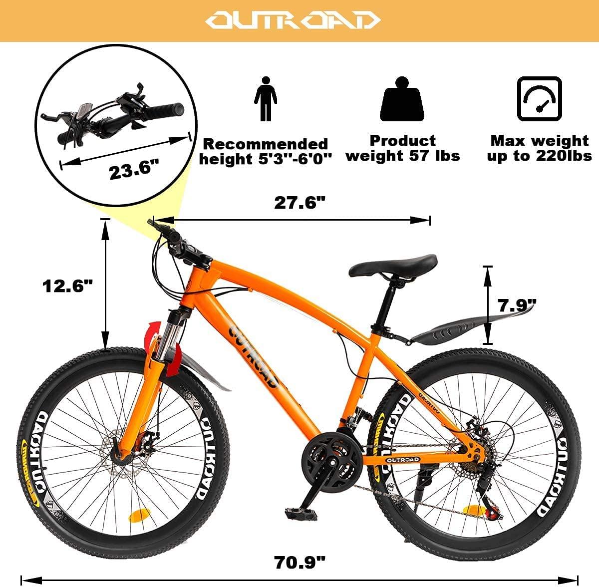 Outroad Fat Tire Mountain Bike 26 Inch Wheels Adult Bicycle, 21 Speeds Sand Trek Bike, Double Disc Brake Suspension Fork Big Tire Anti-Slip Bikes, Black or White