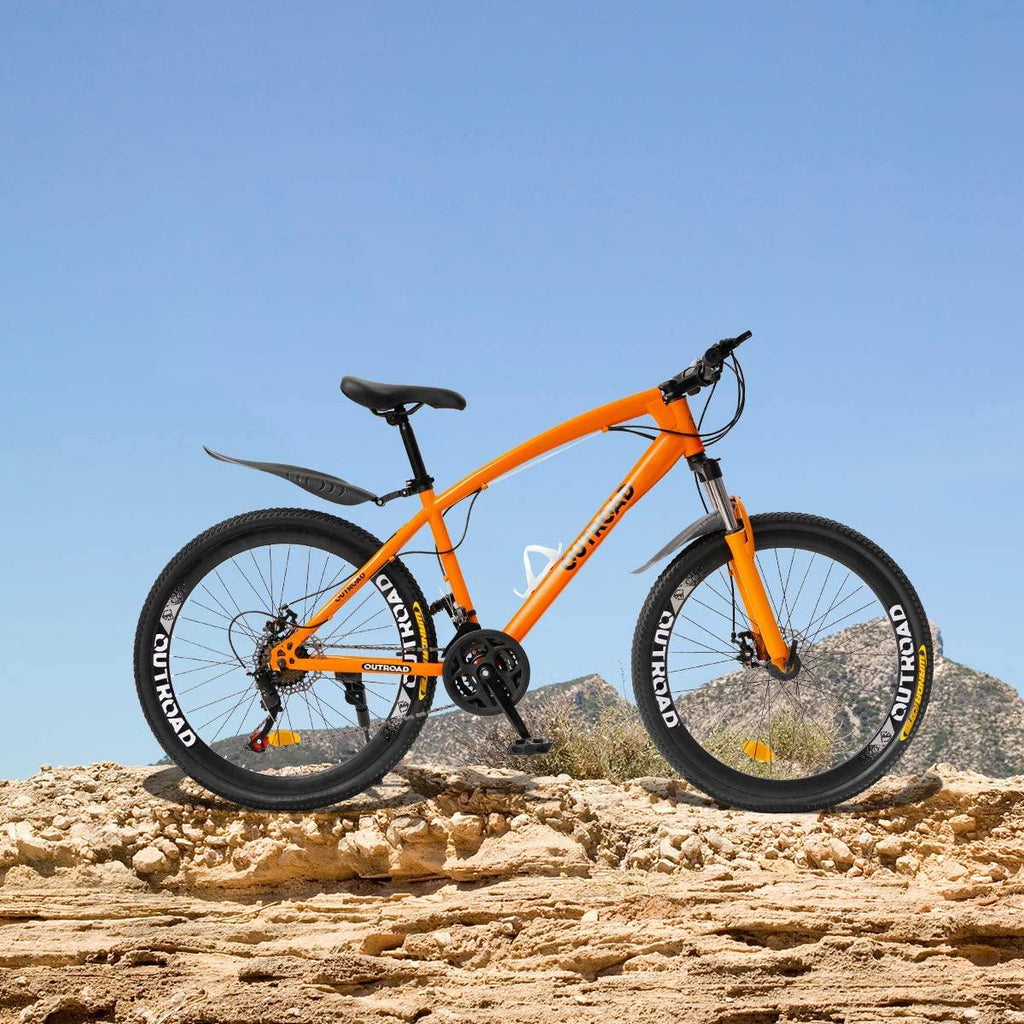 Outroad Fat Tire Mountain Bike 26 Inch Wheels Adult Bicycle, 21 Speeds Sand Trek Bike, Double Disc Brake Suspension Fork Big Tire Anti-Slip Bikes, Black or White