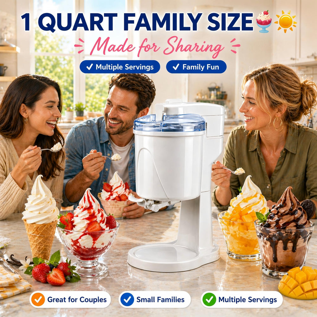 Electric 1.0 Qt Soft Serve Ice Cream Machine with Freezer Bowl, Countertop Ice Cream Maker Machine, Homemade Ice Cream Swirl, Sorbet & Frozen Yogurt Maker, Easy to Clean,Fast Churn 20-35 Minutes