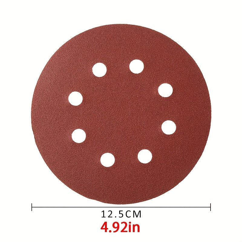 50pcs 12.5cm/4.92in Sandpaper Round Sanding Discs - 8 Hole Hook & Loop Sander Polishing Pad for Buffing & Sanding