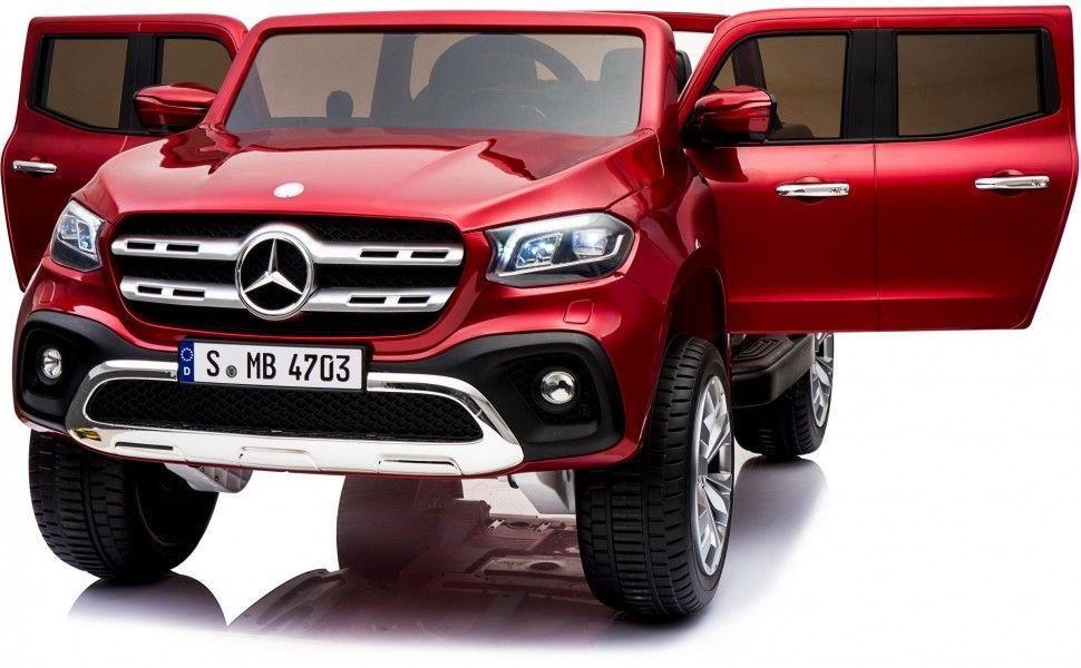 KIDS VIP 2x12V Limited Licensed 4x4 Mercedes Benz X Series 2 Seater Kids Ride On Car Truck, Toy, Leather, Lights, Eva Wheels, Remote, Bluetooth- Red