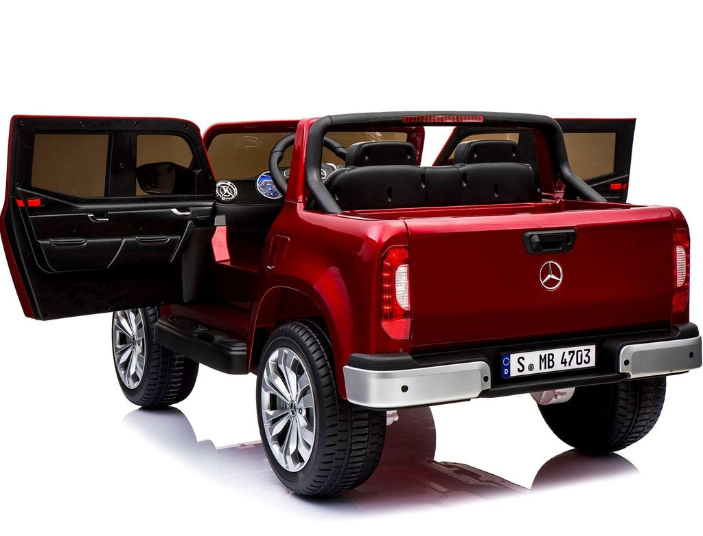 KIDS VIP 2x12V Limited Licensed 4x4 Mercedes Benz X Series 2 Seater Kids Ride On Car Truck, Toy, Leather, Lights, Eva Wheels, Remote, Bluetooth- Red
